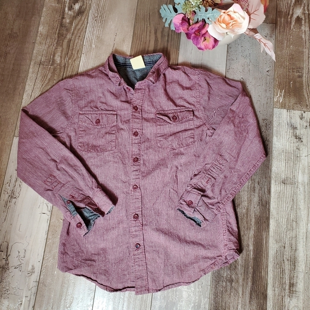 Rustic Blue Button Down Collared Shirt Boys Size Medium EUC